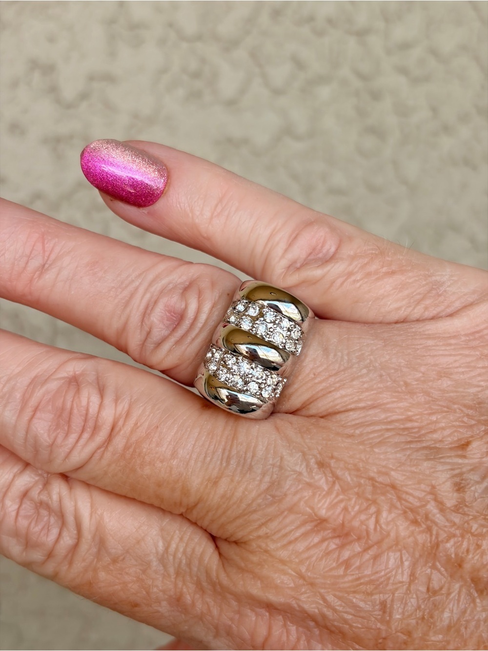 Camille Lucie Silver Double Barrel CZ Accent Statement Ring